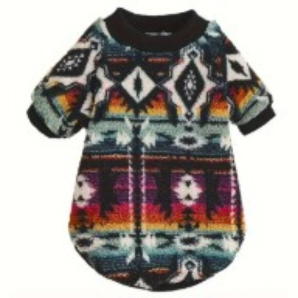 Boho Southwestern Dog Sweater Multicolor Plush Thickened Pet Sweatshirt Size M - Picture 1 of 10